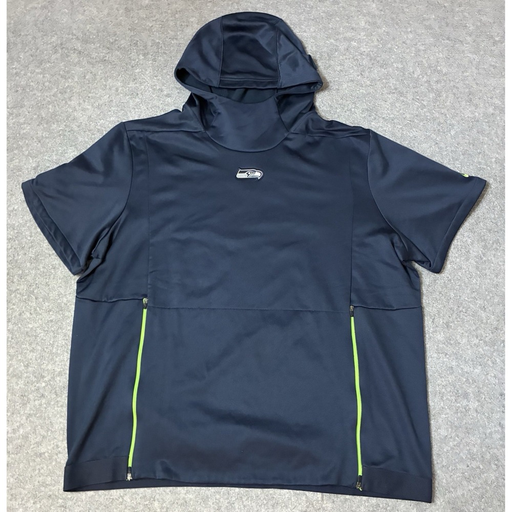 Nike Seattle Seahawks Mens 2XL Sideline Fly Rush S/S Hoodie Navy MSRP$90 Workout